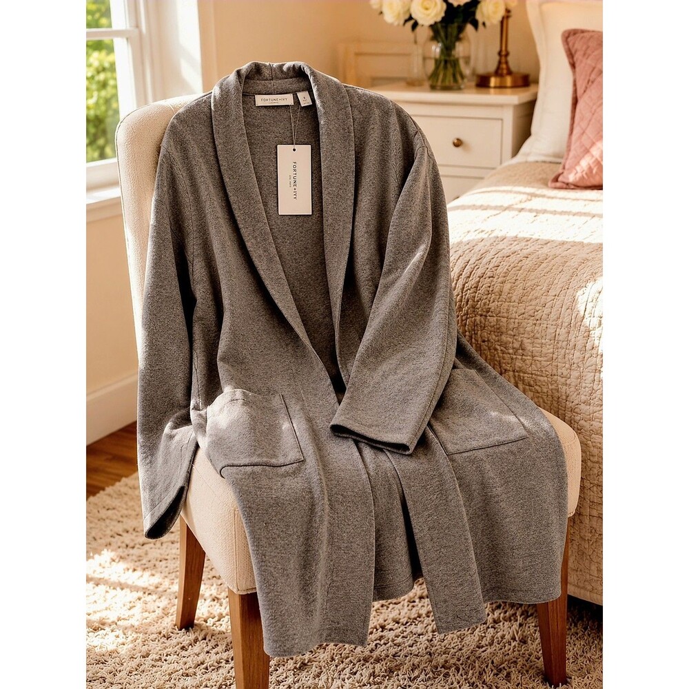Fortune + Ivy Najee Coatigan Gray Collar Open Front Sweater Coat Size Small NWT